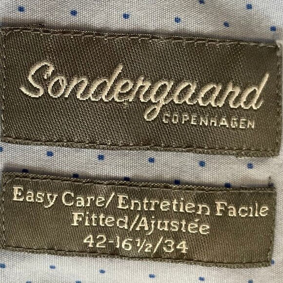 Sondergaard Copenhagen LS Button Down Fitted Polka Dot Print Shirt Blue Sz 16.5 - Picture 9 of 12